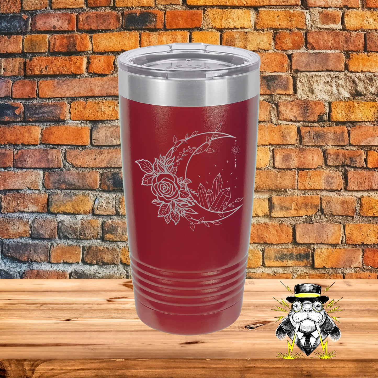 Floral Moon with Crystals Engraved Tumbler