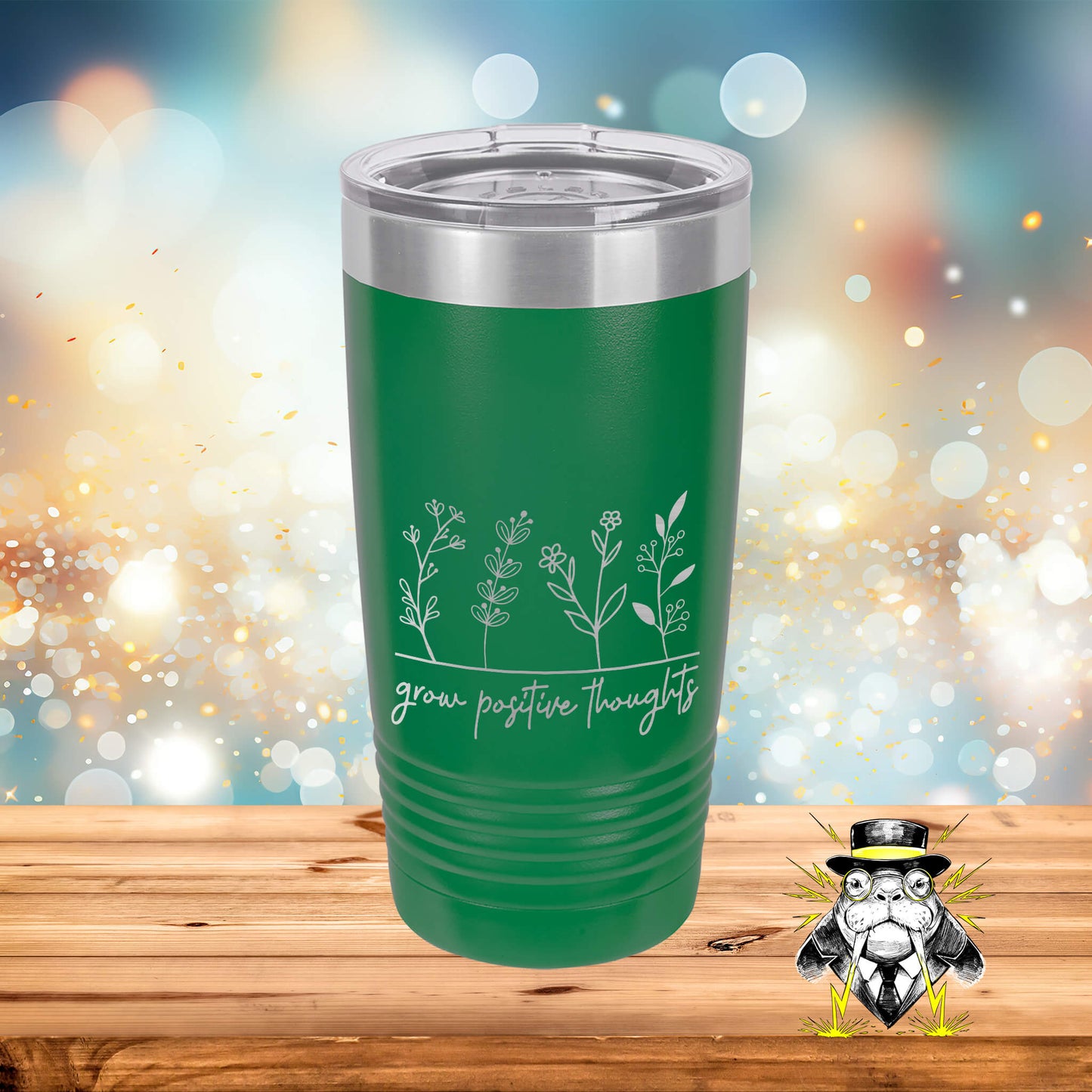 Floral Grow Positive Thoughts Engraved Tumbler