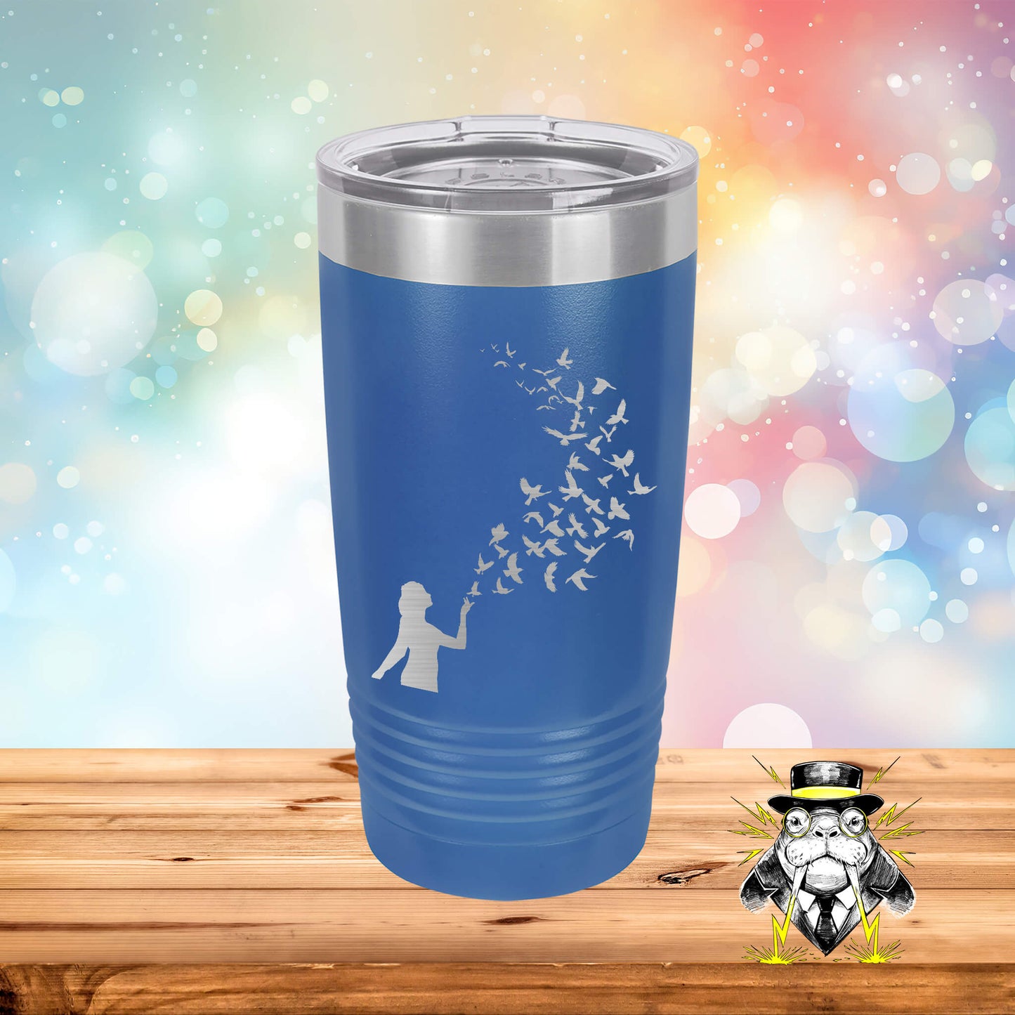 Birds Flying from Girls Hands Engraved Tumbler