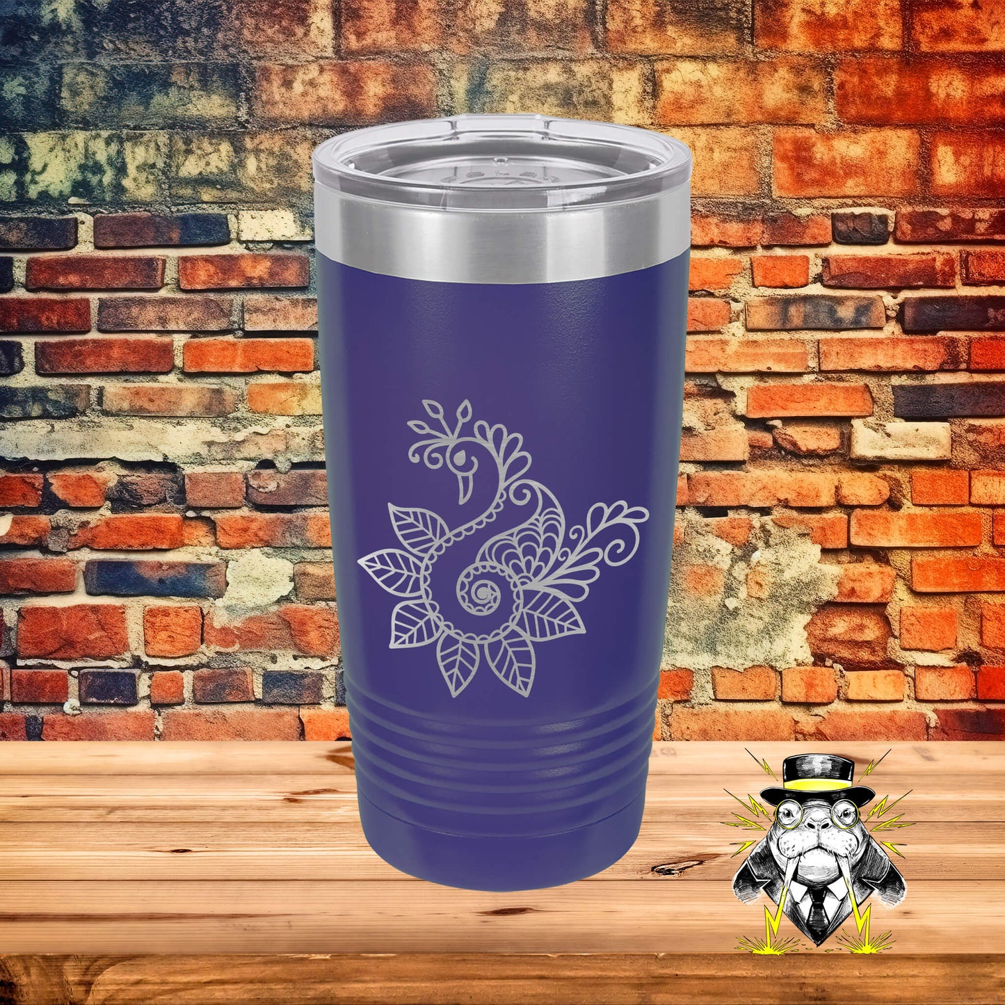 Floral Peacock 2 Engraved Tumbler