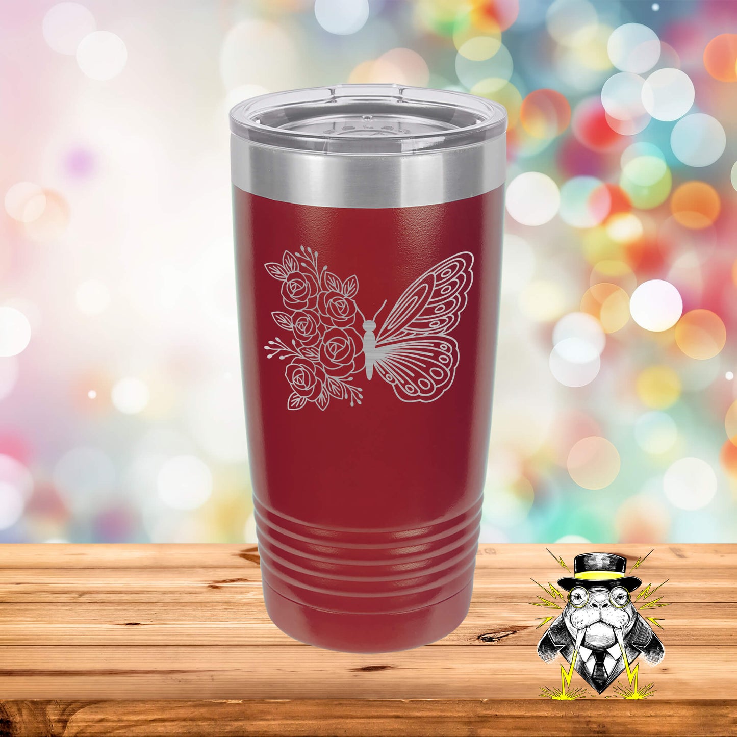 Floral Butterfly Engraved Tumbler