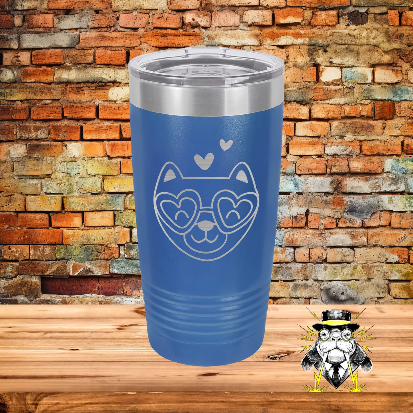 Cat with Hearts 5 Engraved Tumbler