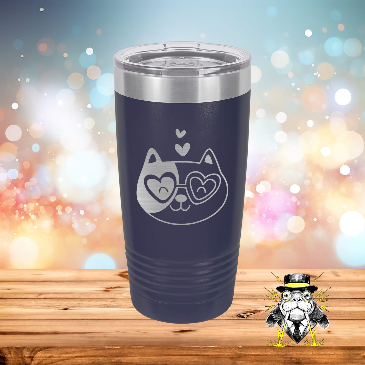 Cat with Hearts 6 Engraved Tumbler