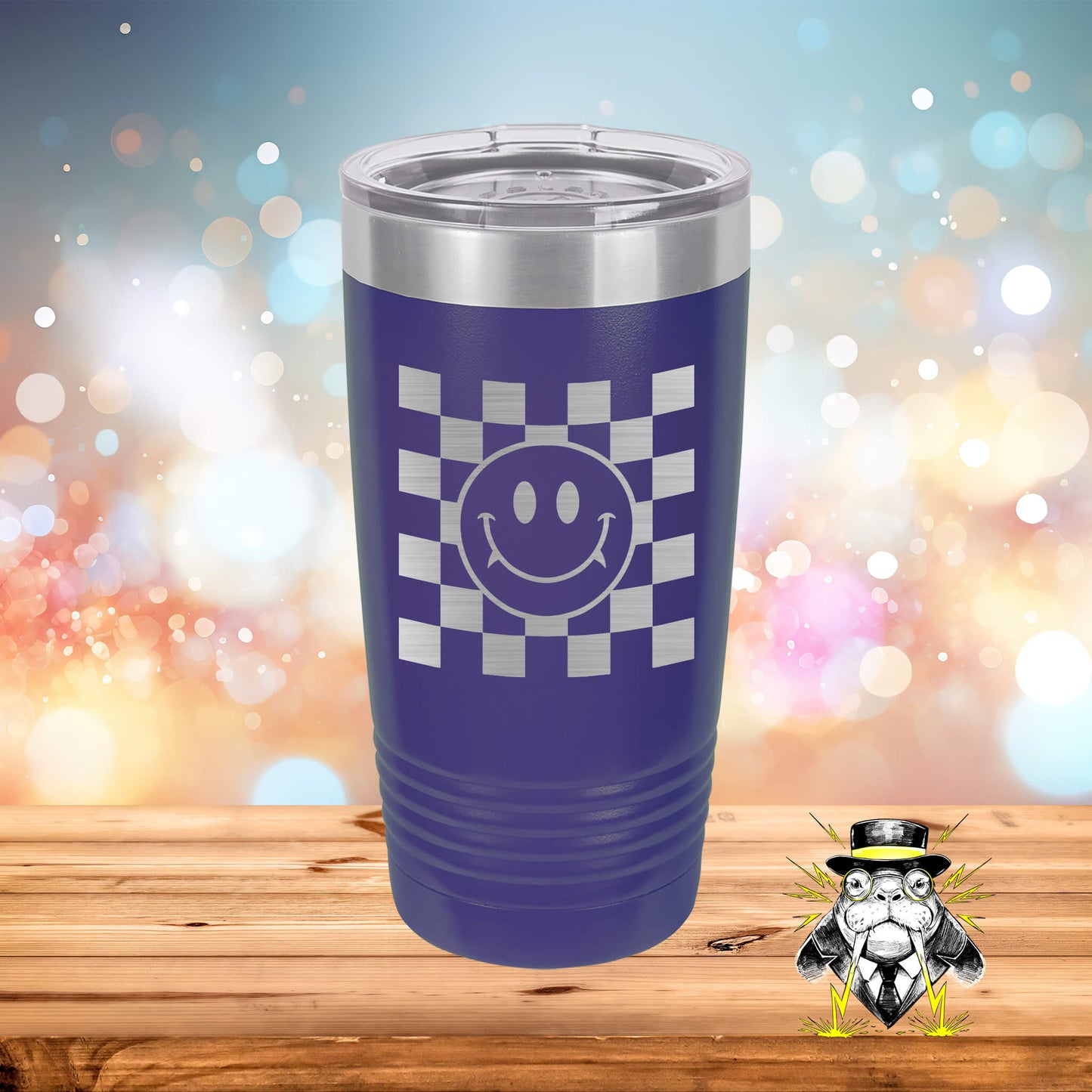 Checkered Smile Vampire Engraved Tumbler