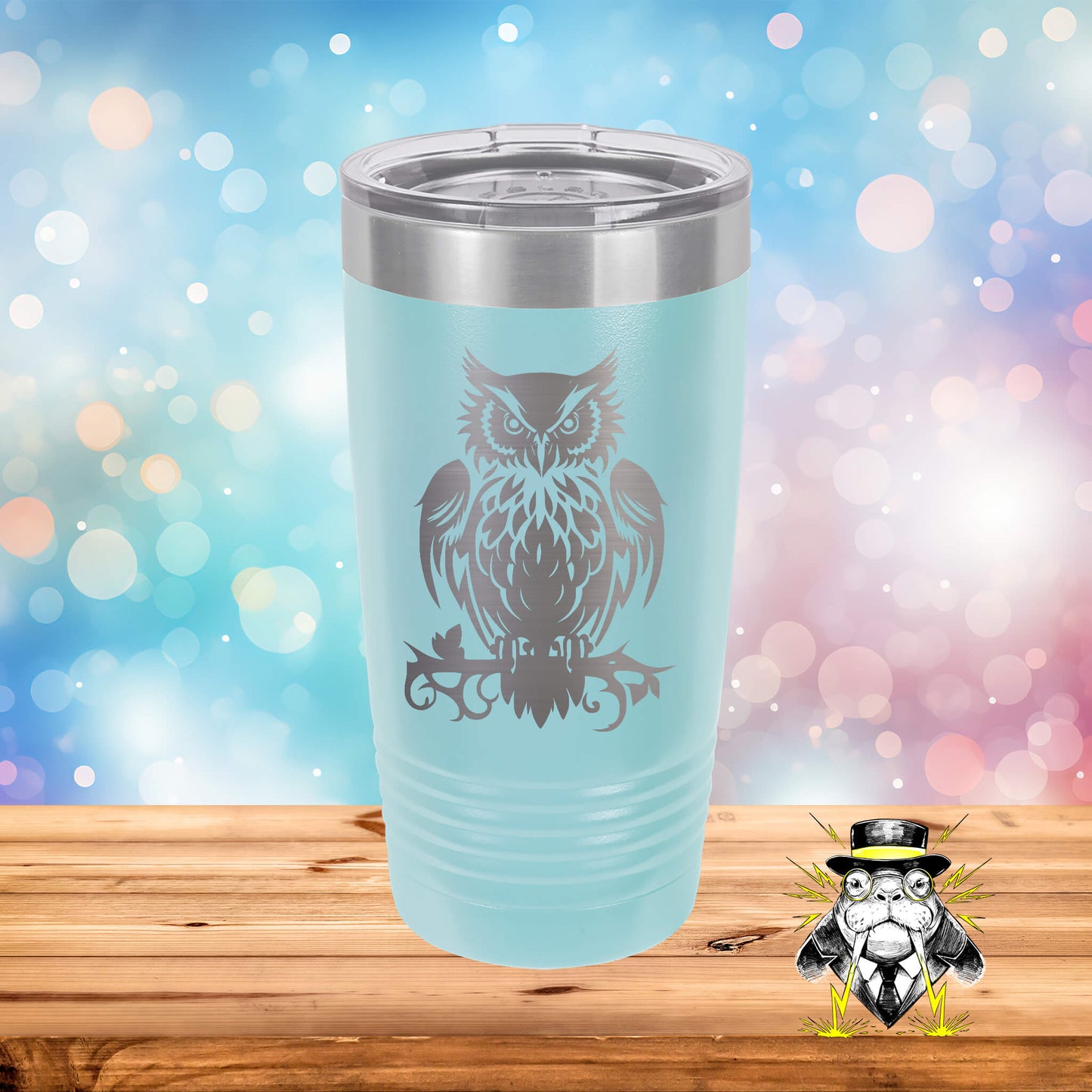 Abstract Owl Engraved Tumbler