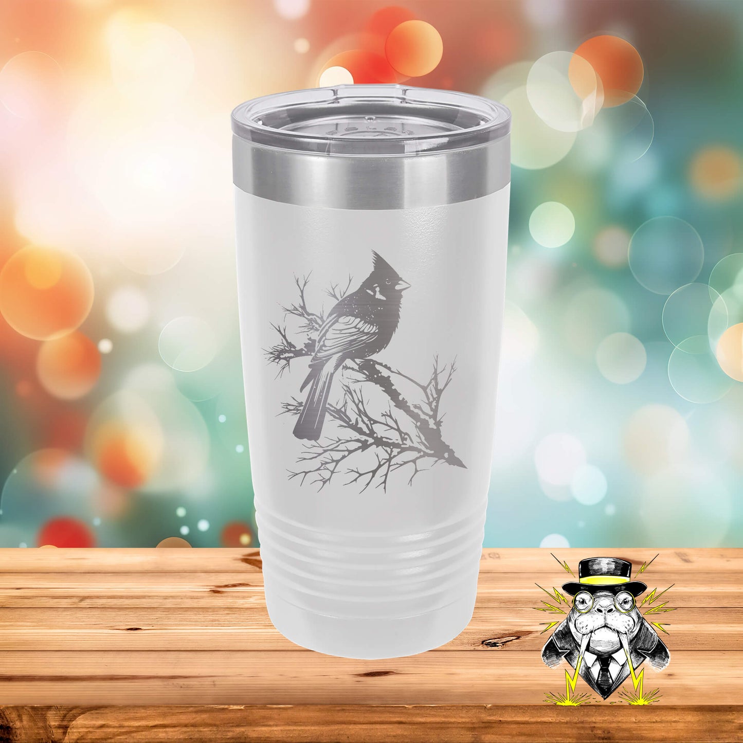 Cardinal on Snow Covered Branch Engraved Tumbler