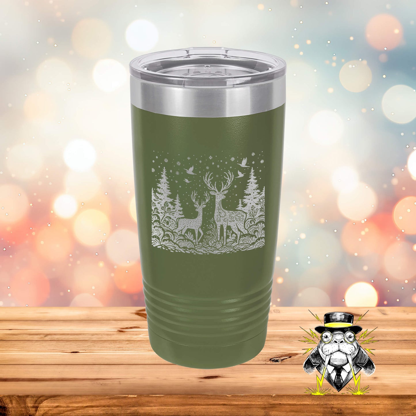 Deer in Snowy Forest Engraved Tumbler