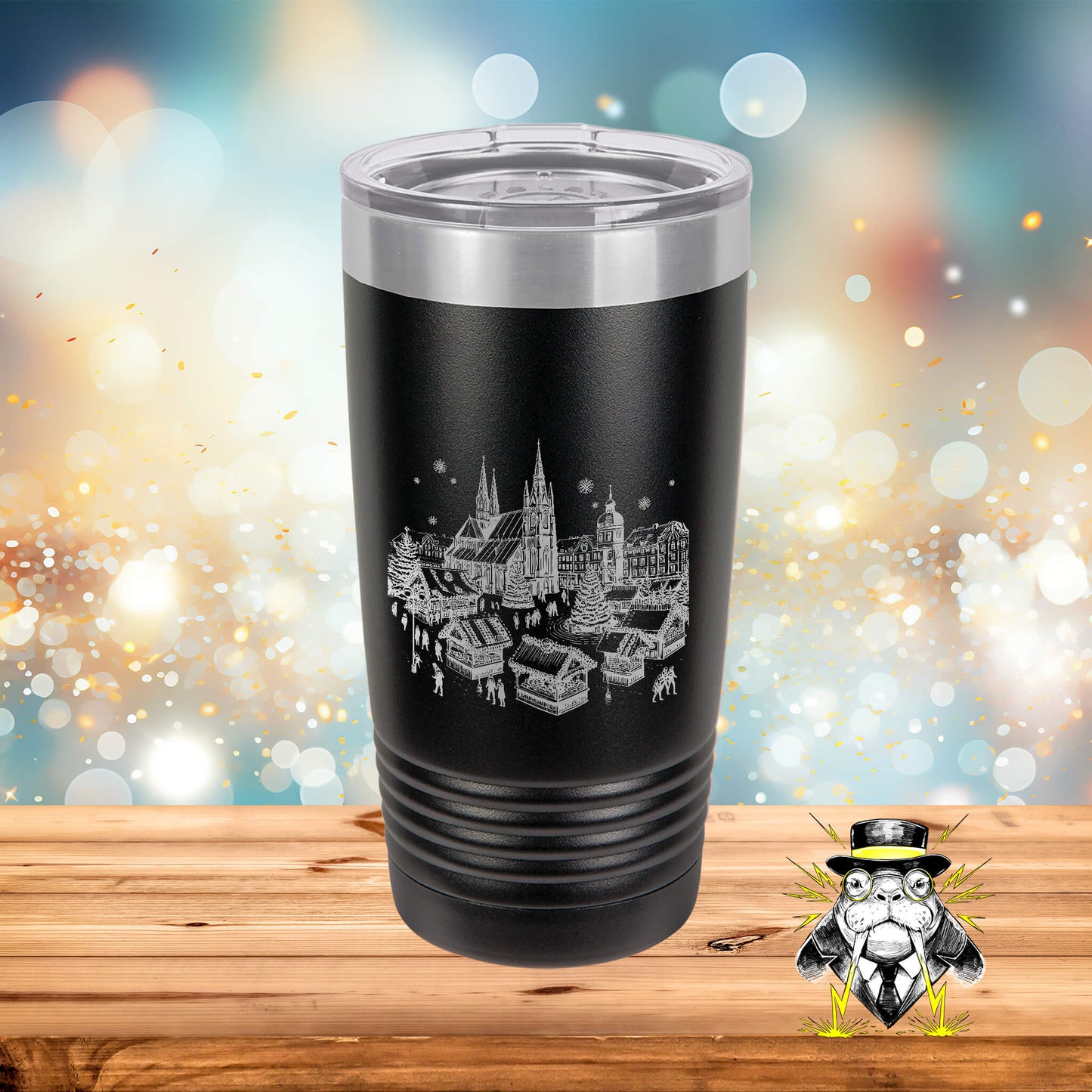 Holiday Bazaar Scene Engraved Tumbler