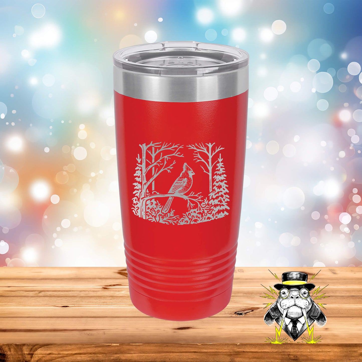 Snowy Robin Branch Engraved Tumbler
