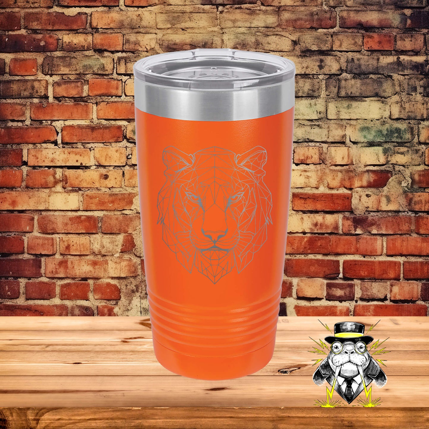 Geometric Tiger Face Engraved Tumbler