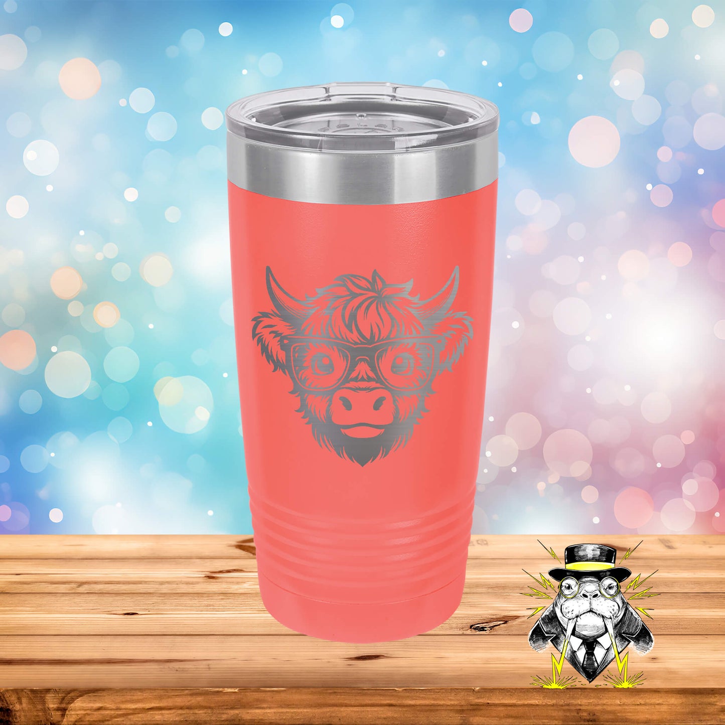 Scholarly Cow Engraved Tumbler