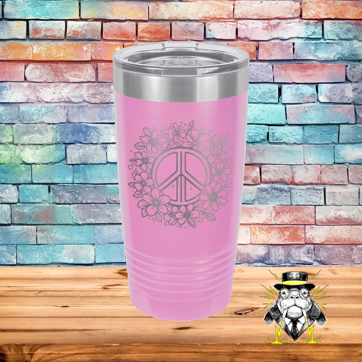 Floral Peace Sign Engraved Tumbler