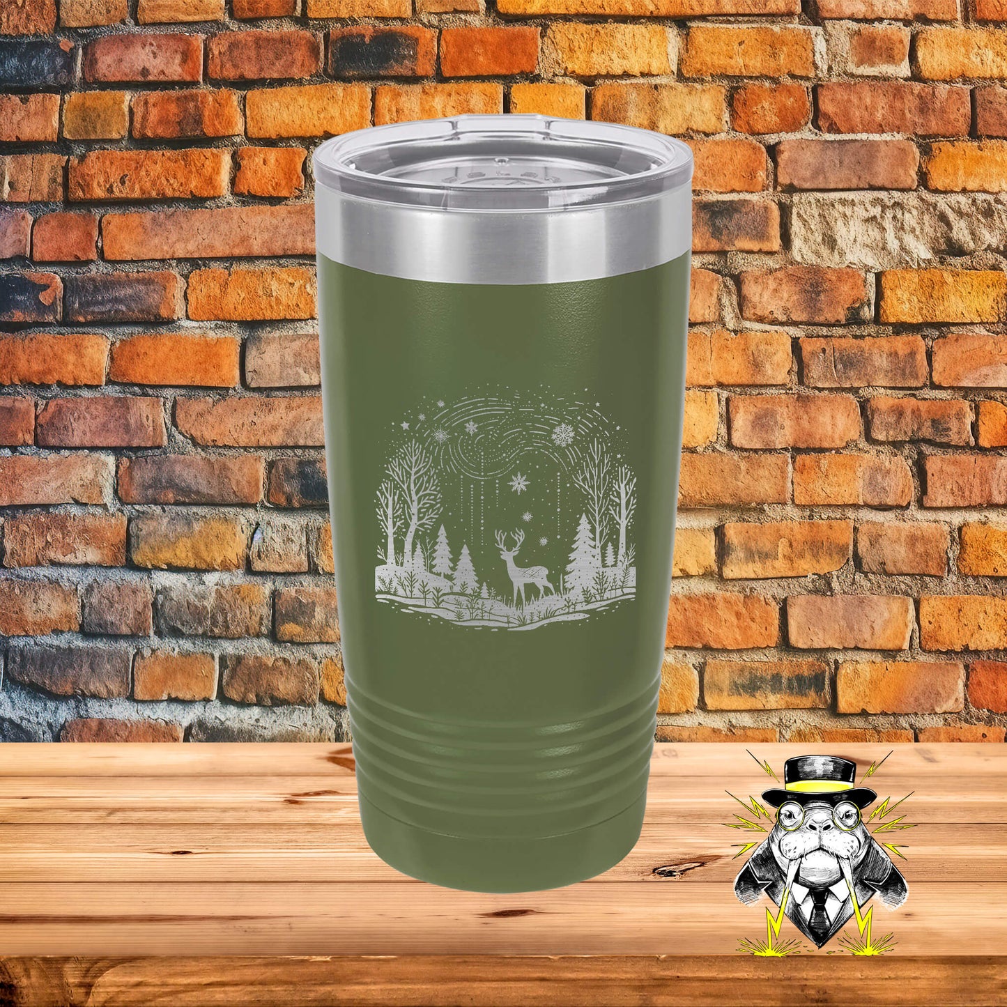 Forest Winter Deer Engraved Tumbler