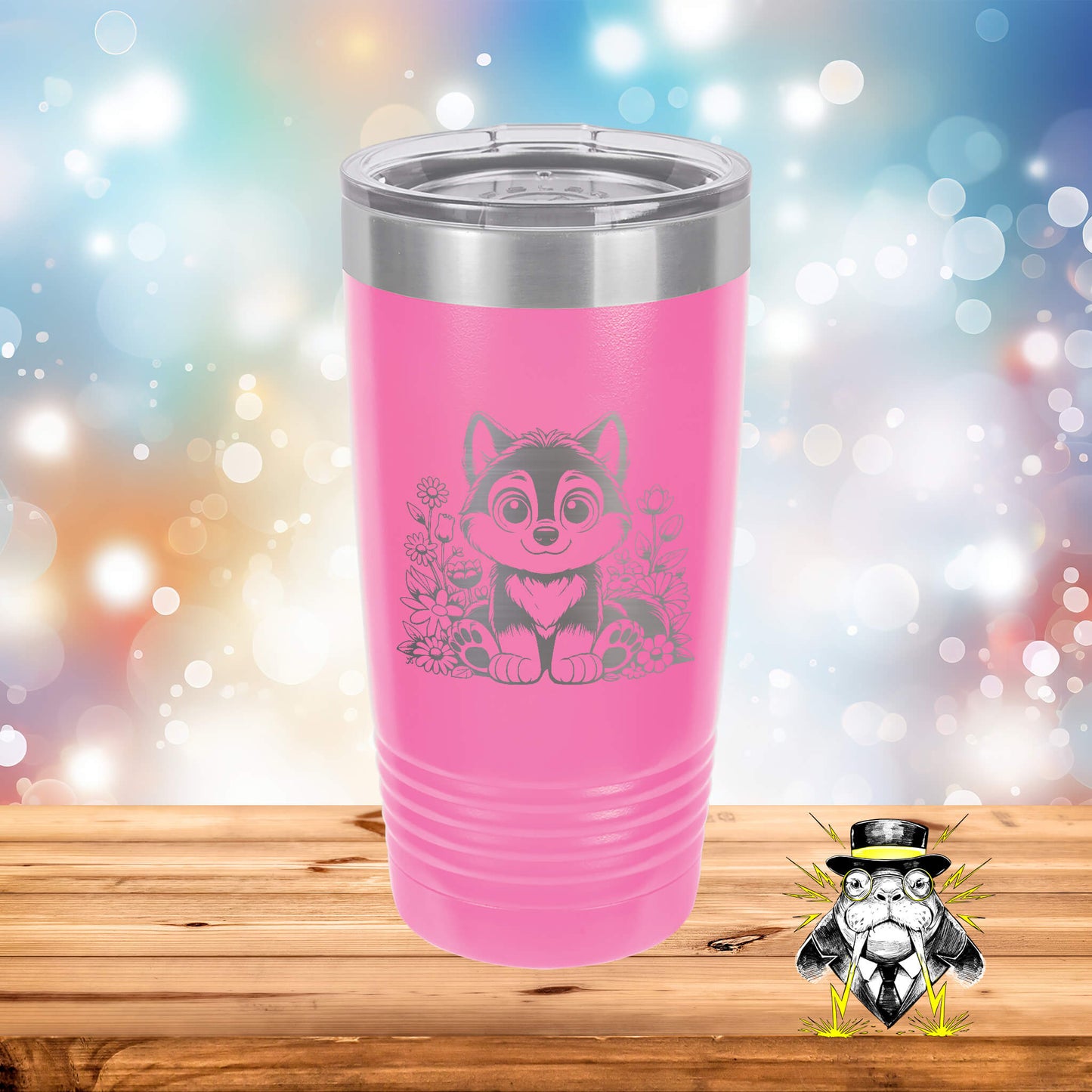 Wolf in Flowers Engraved Tumbler