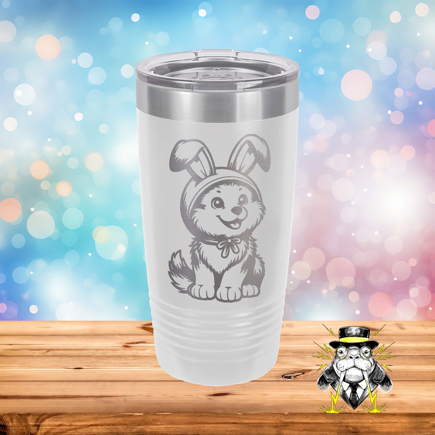 Wolf in Bunny Hoodie Engraved Tumbler