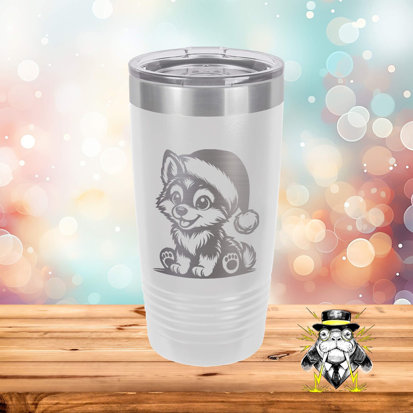 Wolf in Santa Hat Engraved Tumbler