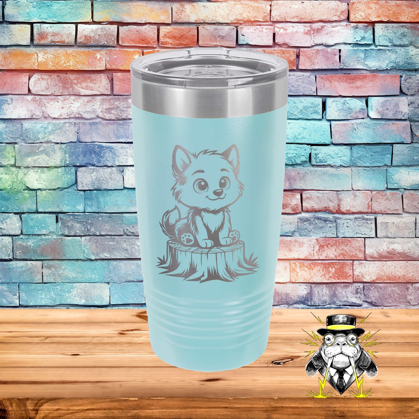 Wolf Sitting on Stump Engraved Tumbler