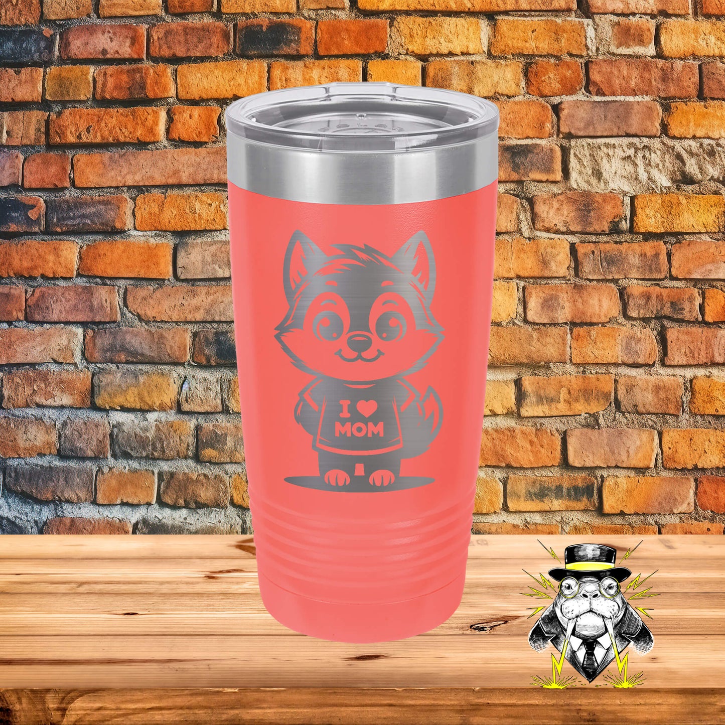 I Love Mom Wolf Engraved Tumbler