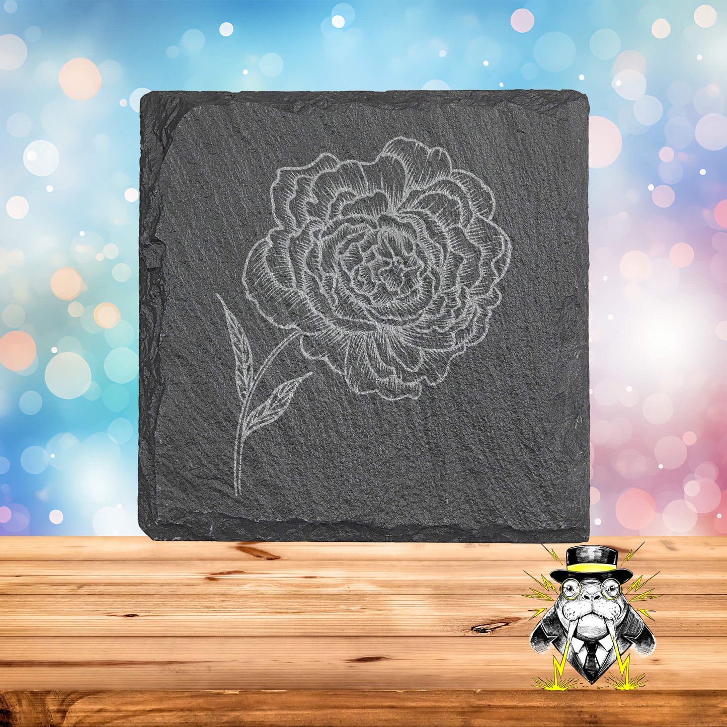 Peony Line Art Set of 4 Engraved Coasters
