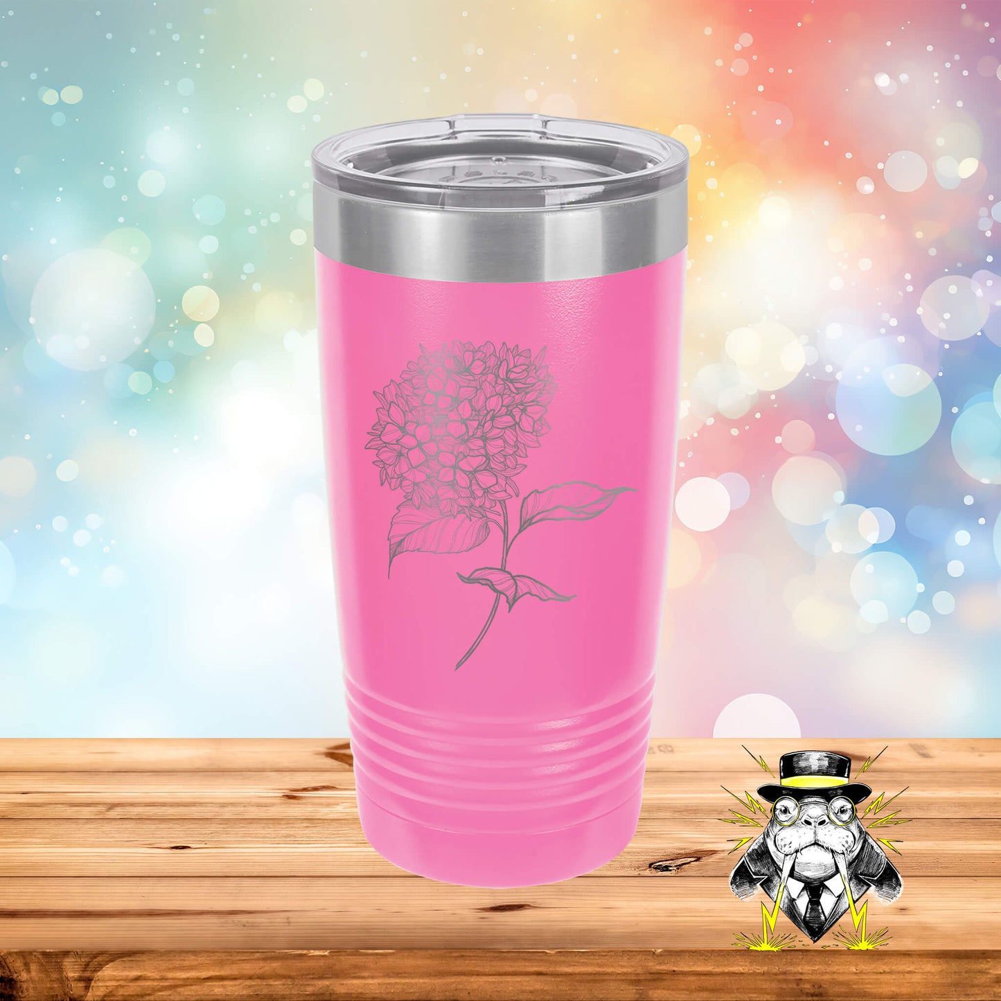 Hydrangea Line Art Engraved Tumbler