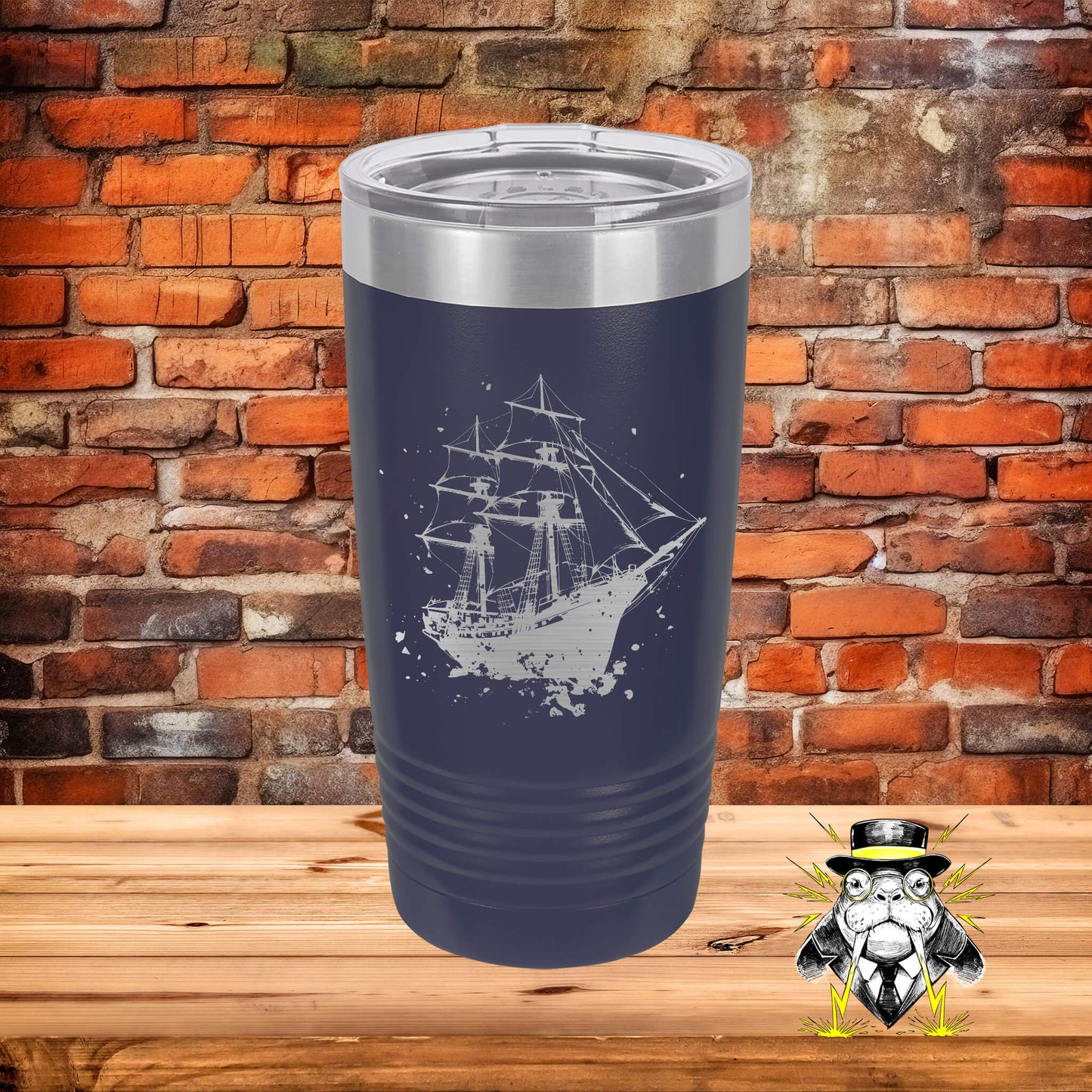 Abstract Ship Engraved Tumbler