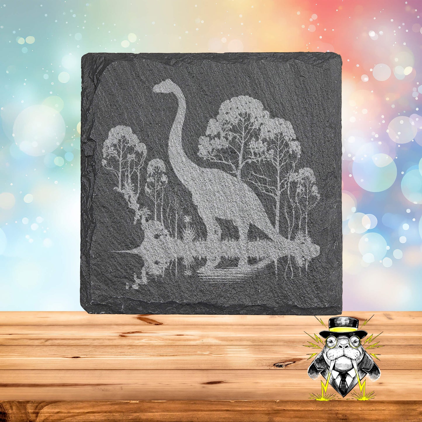 Brachiosaurus in a Swamp Set of 4 Engraved Coasters