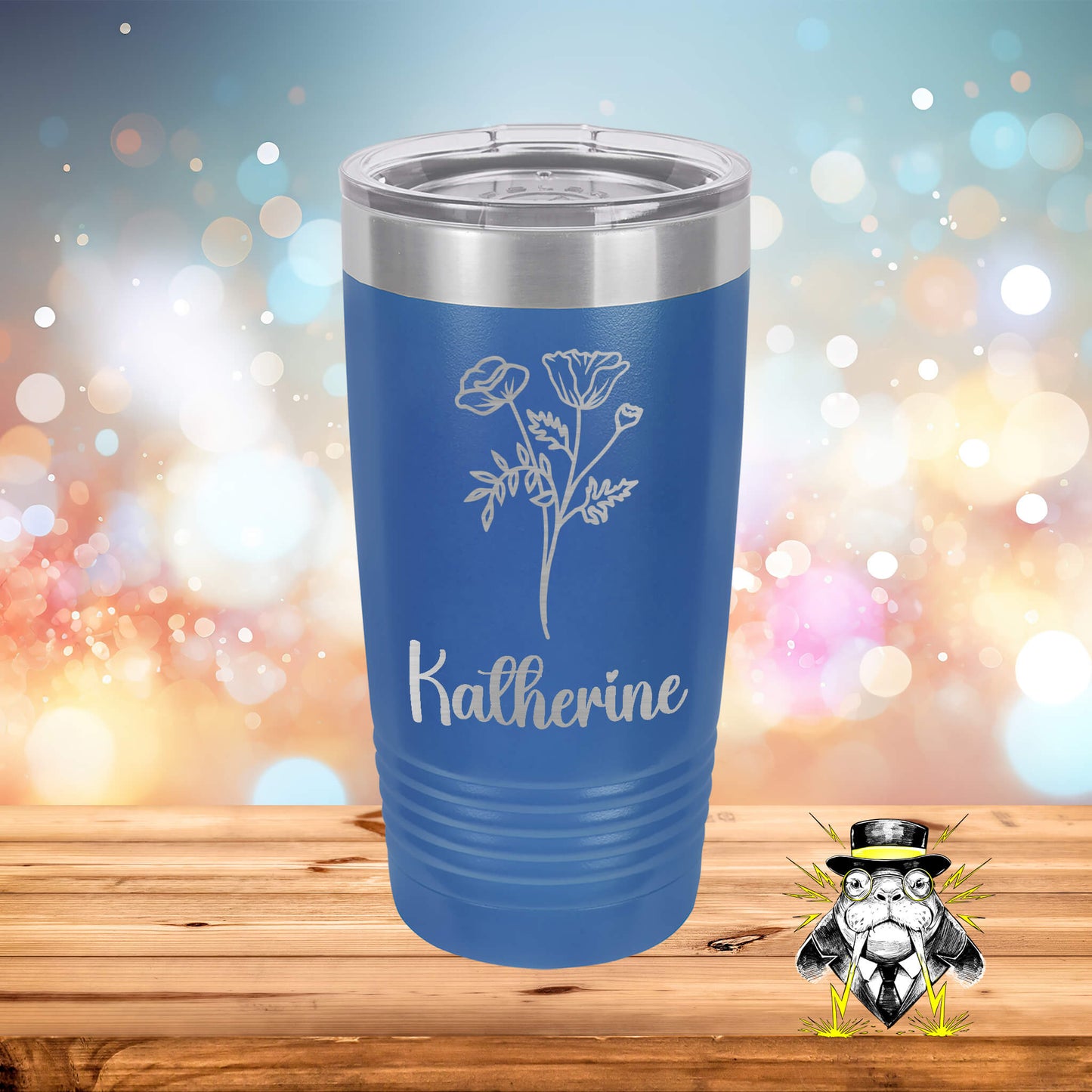 August Birth Flower Poppy with Name Engraved Tumbler