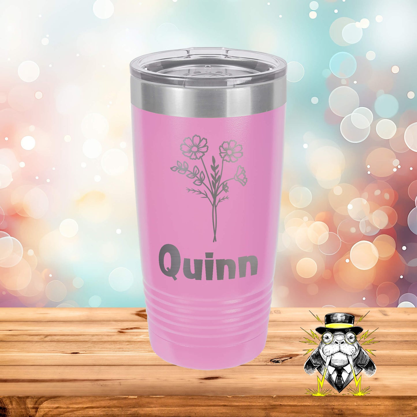October Birth Flower Cosmos with Name Engraved Tumbler