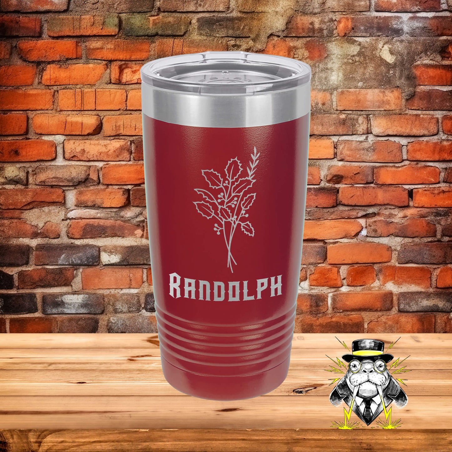 December Birth Flower Holly with Name Engraved Tumbler