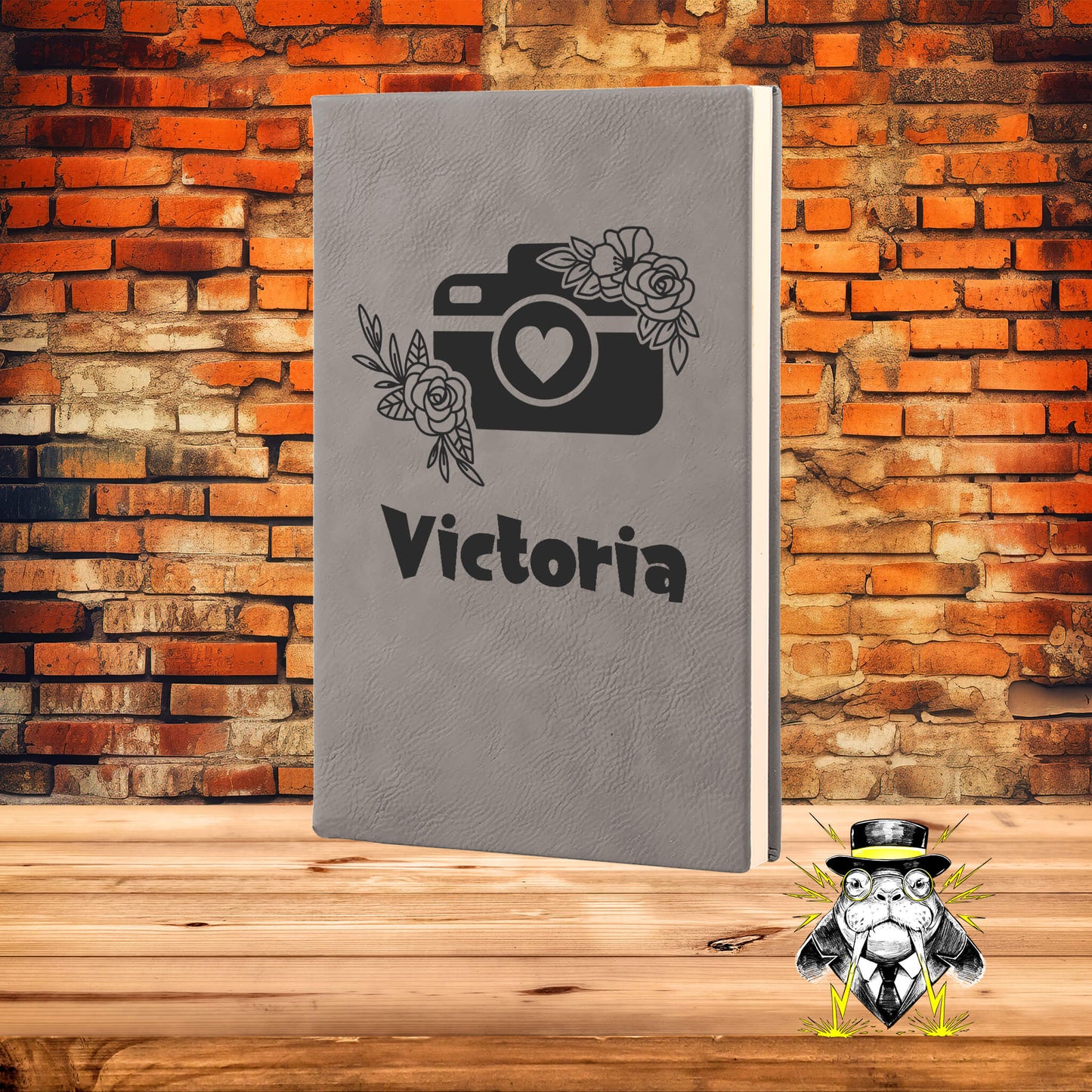 Camera with Heart on Lens with Name Engraved Leatherette Journal