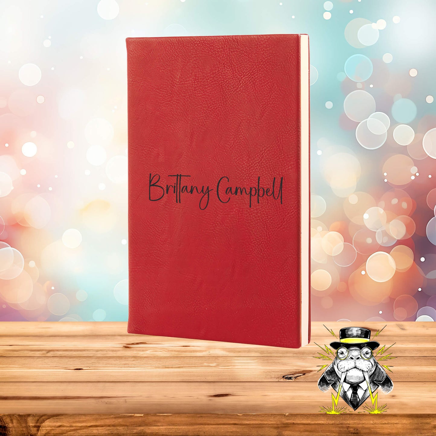 Name in Center Engraved Leatherette Journal