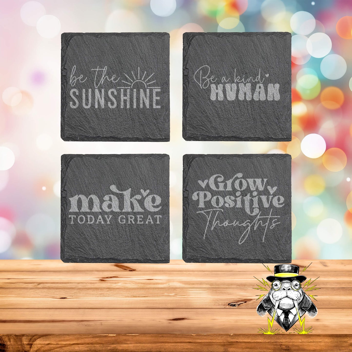 Positive Vibes Mixed Set of 4 Engraved Coasters