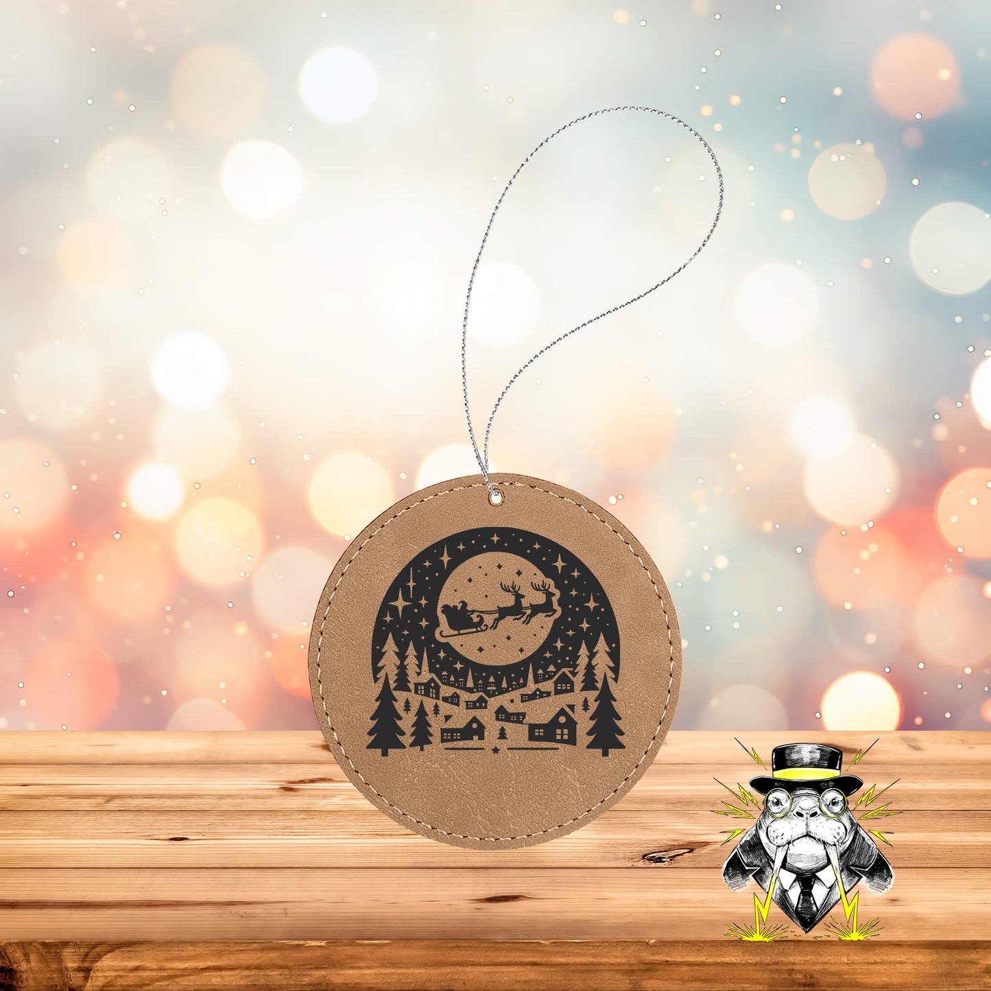 Santa's Sleigh Ride Engraved Leatherette Ornament
