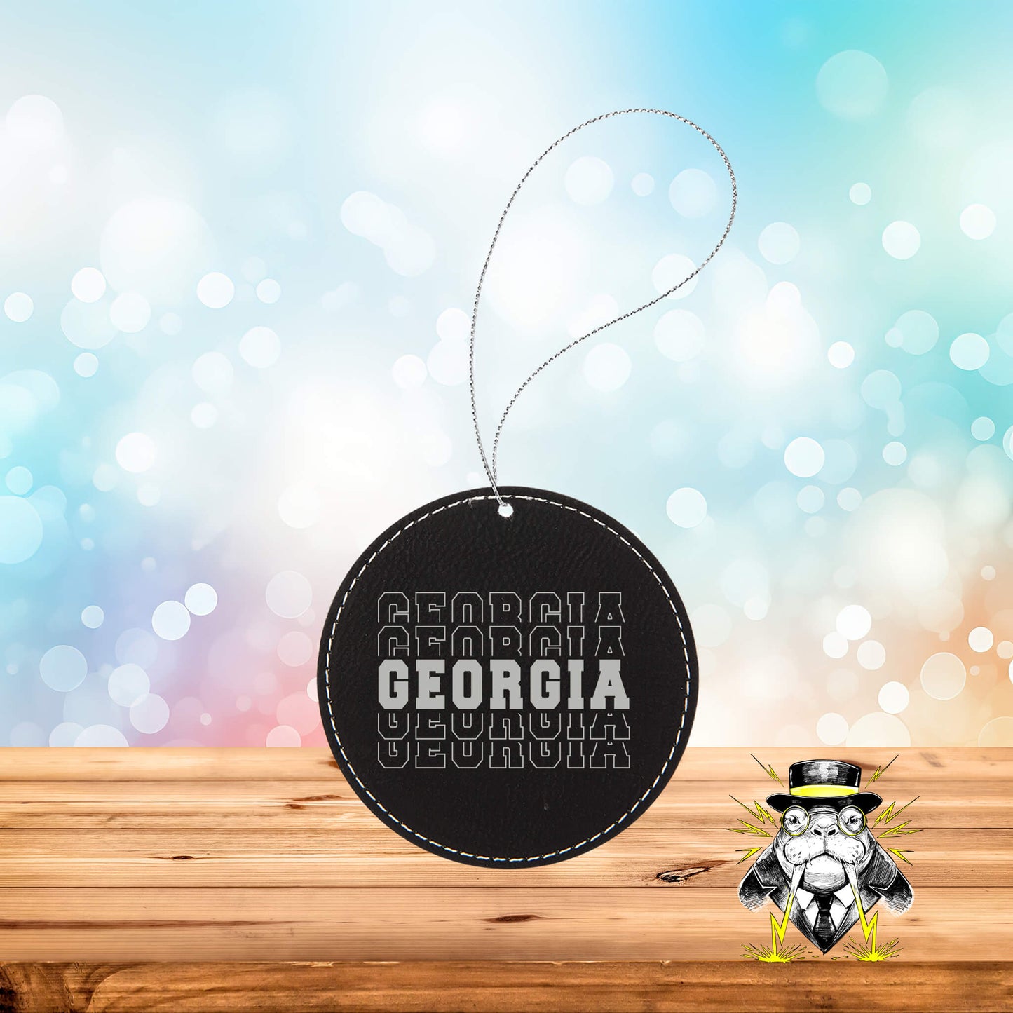 Georgia Retro Engraved Leatherette Ornament