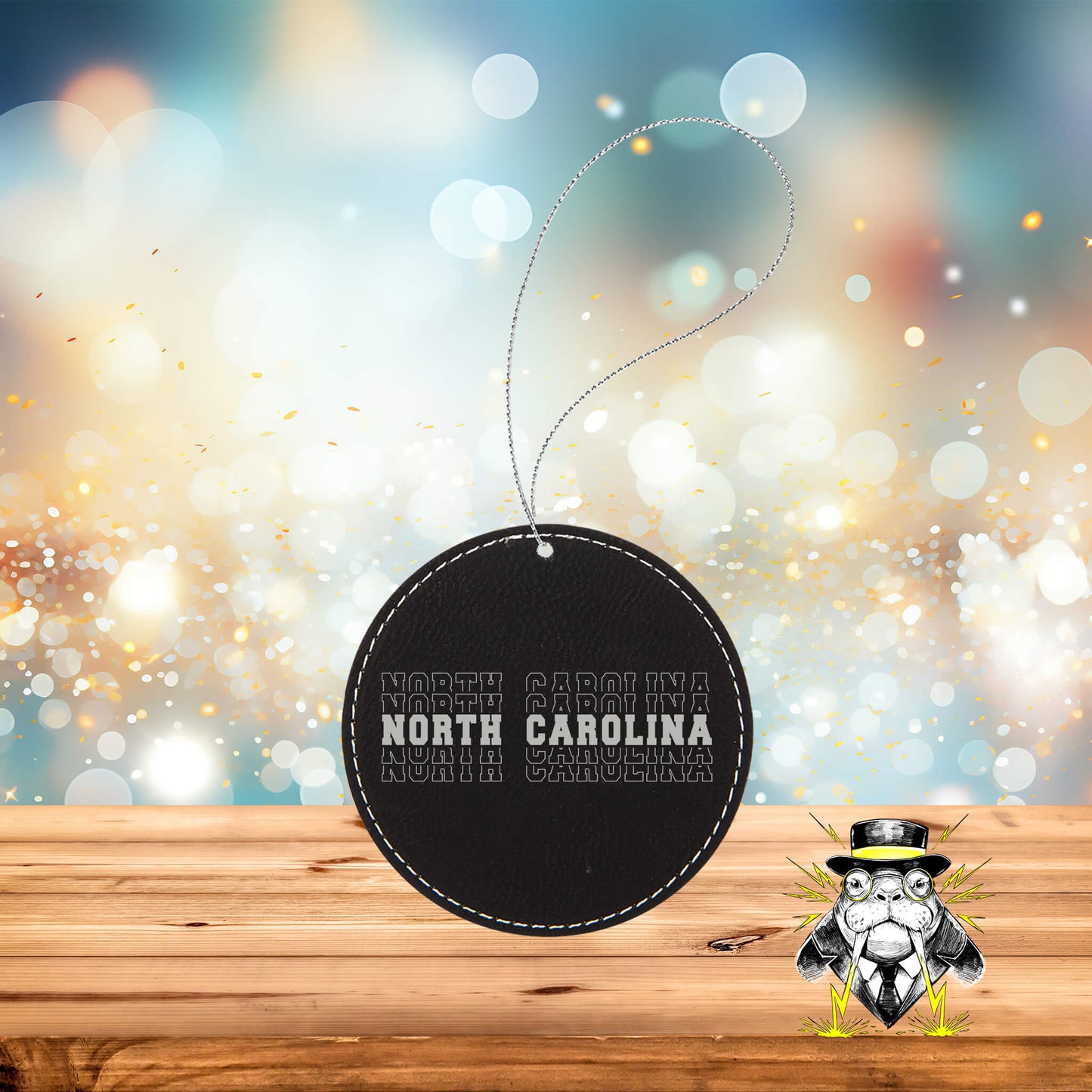 North Carolina Retro Engraved Leatherette Ornament