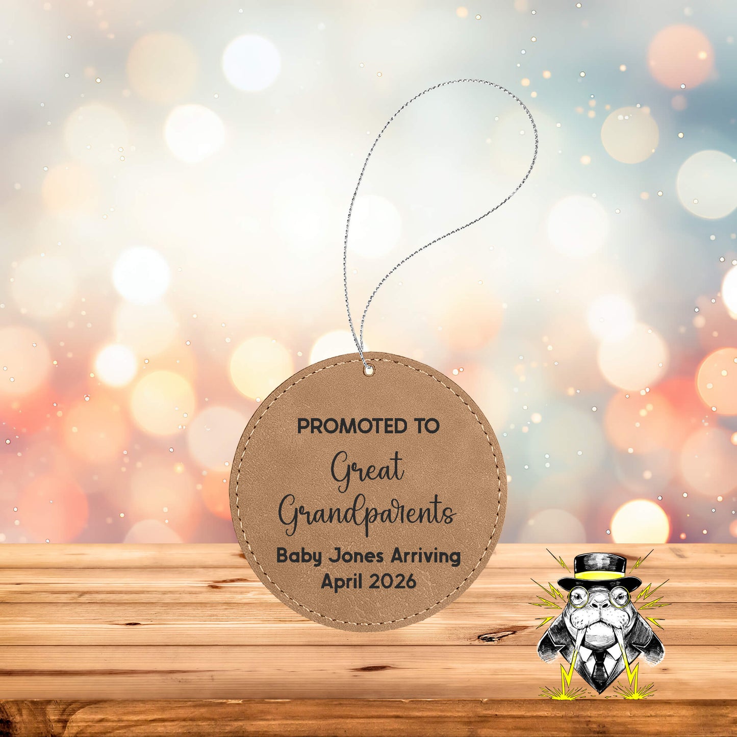 Promoted To Engraved Leatherette Ornament
