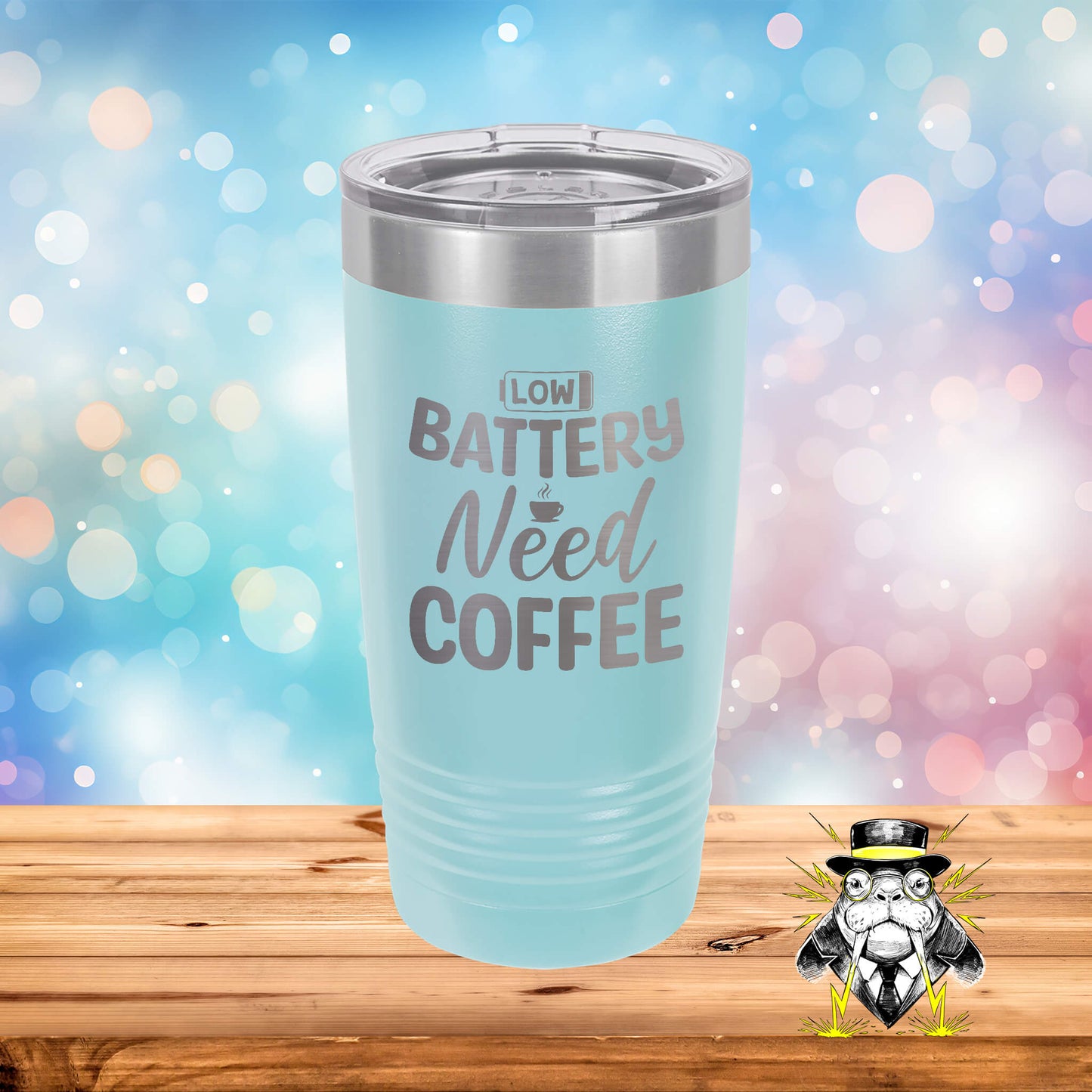 Low Battery, Need Coffee Engraved Tumbler
