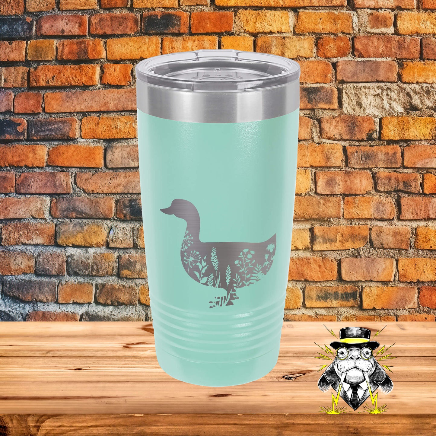 Duck Silhouette with Floral Design Engraved Tumbler