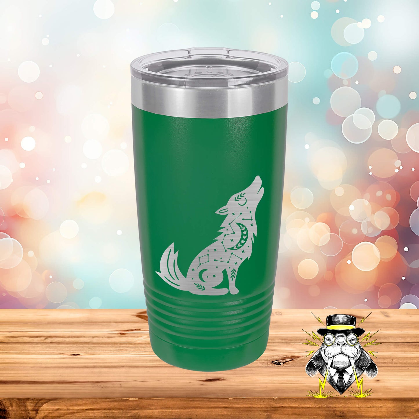 Wolf with Constellations Engraved Tumbler