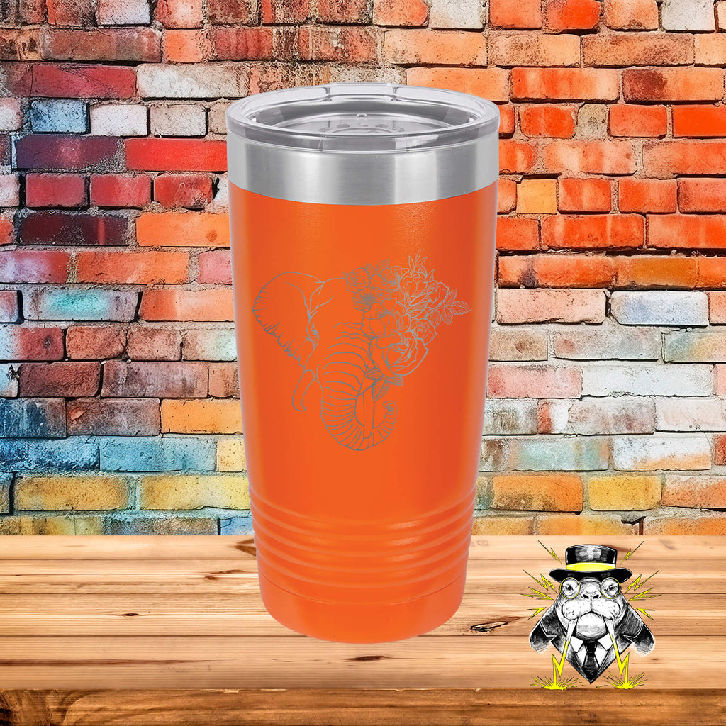 Elephant Face with Floral on Right Engraved Tumbler