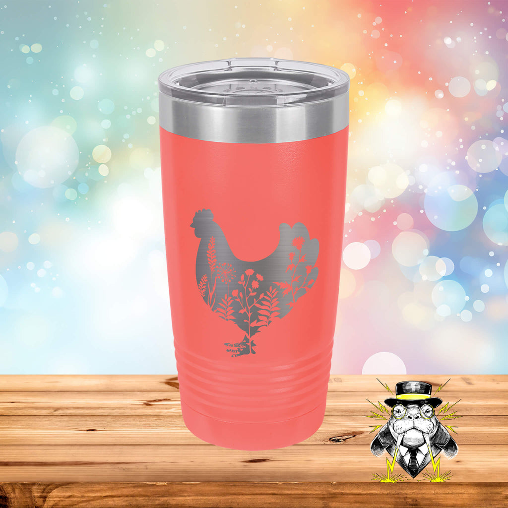 Hen Silhouette with Floral Design Engraved Tumbler