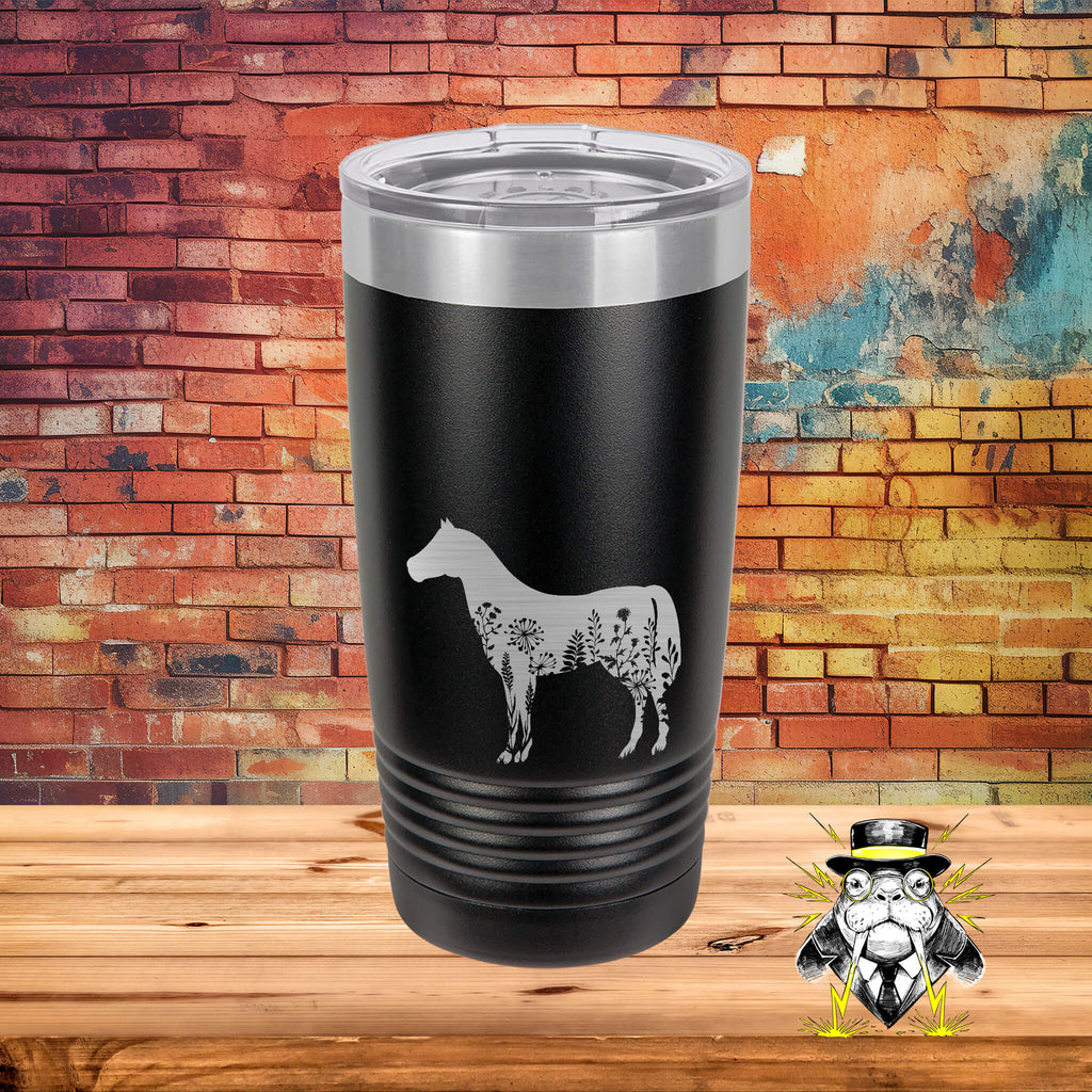 Horse Silhouette with Floral Design Engraved Tumbler