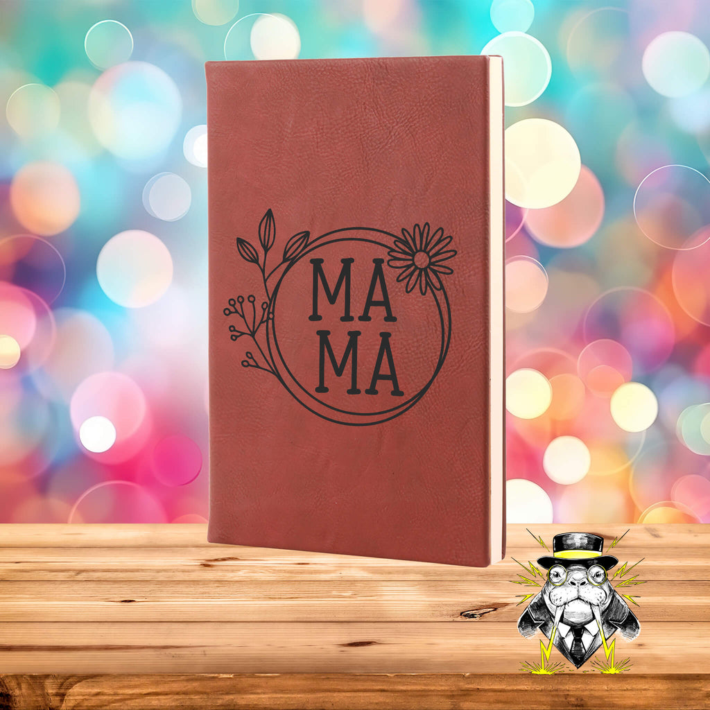 Mama in Floral Ring Engraved Leatherette Journal
