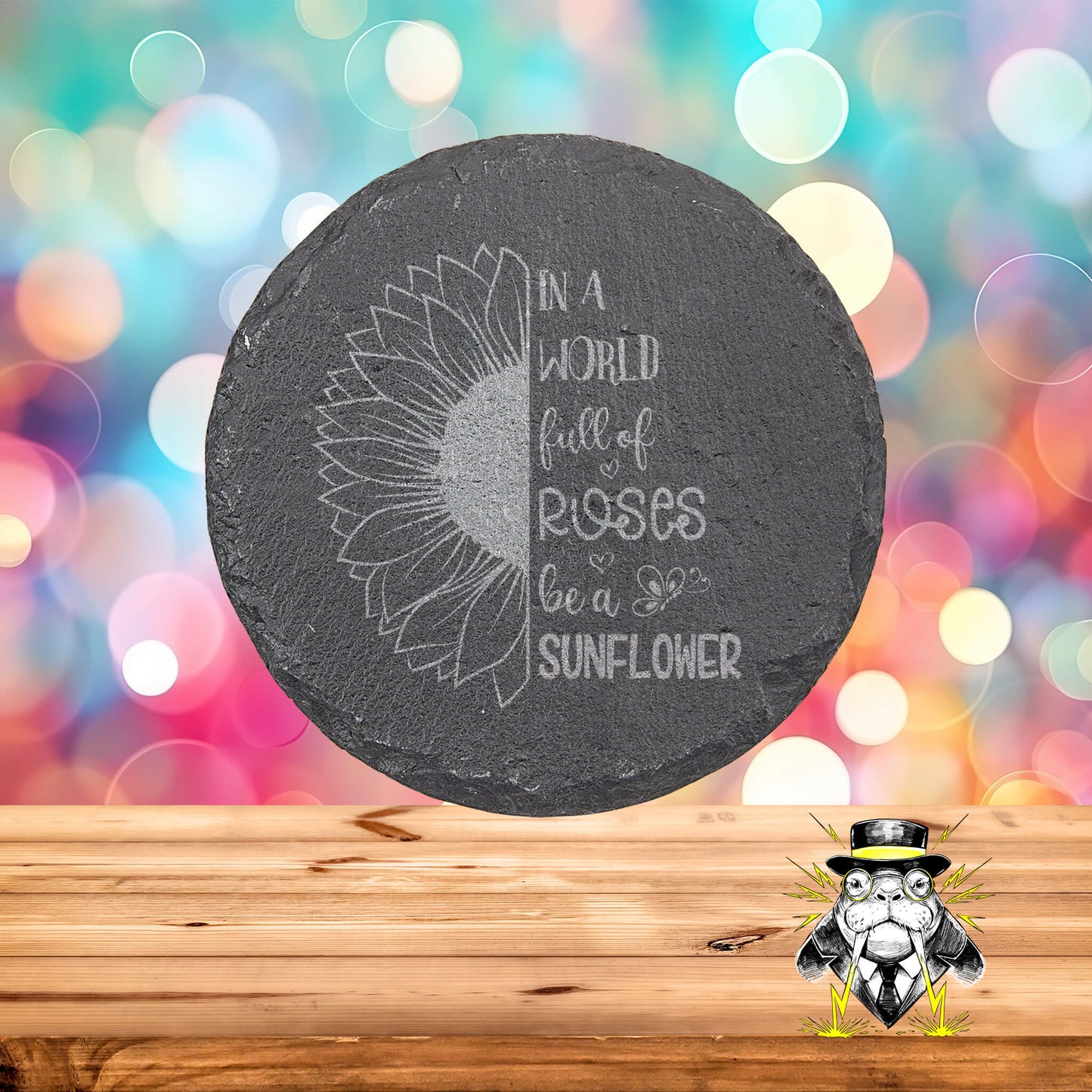 In a World Full of Roses, Be a Sunflower Set of 4 Engraved Coasters