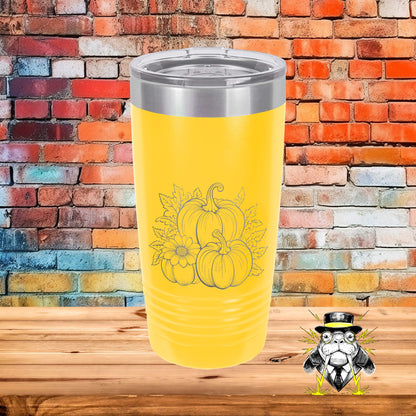 Three Pumpkins with Flower Engraved Tumbler