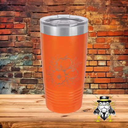 Two Pumpkins with Flower Engraved Tumbler