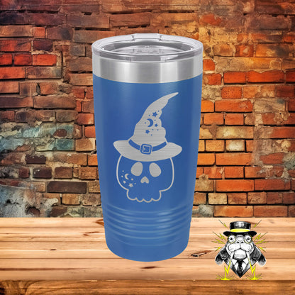 Skull with Witch Hat Engraved Tumbler