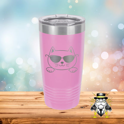 Cat with Sunglasses Engraved Tumbler