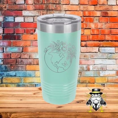Earth with Flowers Engraved Tumbler