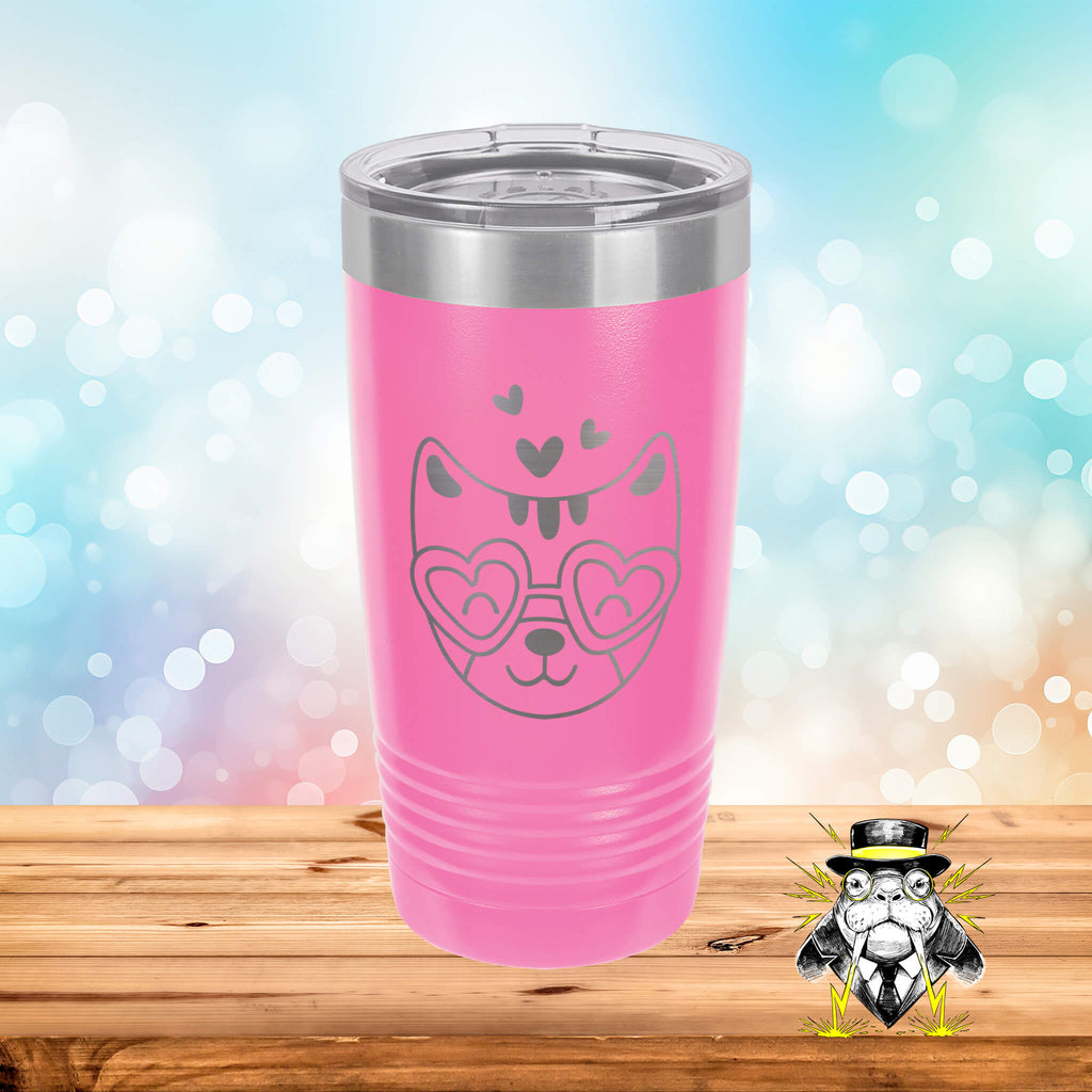 Cat with Hearts 3 Engraved Tumbler